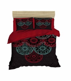 L'essentiel linge de maison 462 Juego de Fundas de Edredón Doble 200x220 cm, Microsatín Poliéster y Algodón, Impresión 3D, Rojo, Negro y Menta
